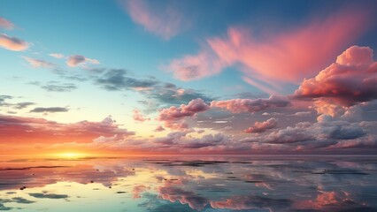 Fototapeta premium 夕焼けの空と水面,Generative AI AI画像