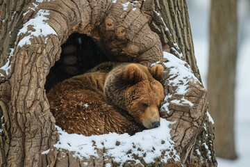 ai generative bear sleeping in a tree during winter