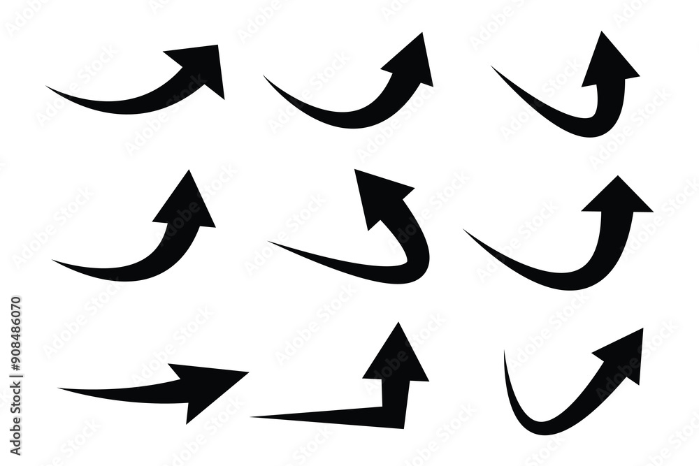 Poster set of black curve arrow icon vector. curve arrow icon set. curved arrow icons featuring varied shap