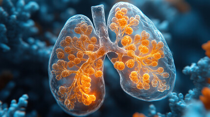 A medical illustration showcasing the intricate alveoli structure of healthy lungs.