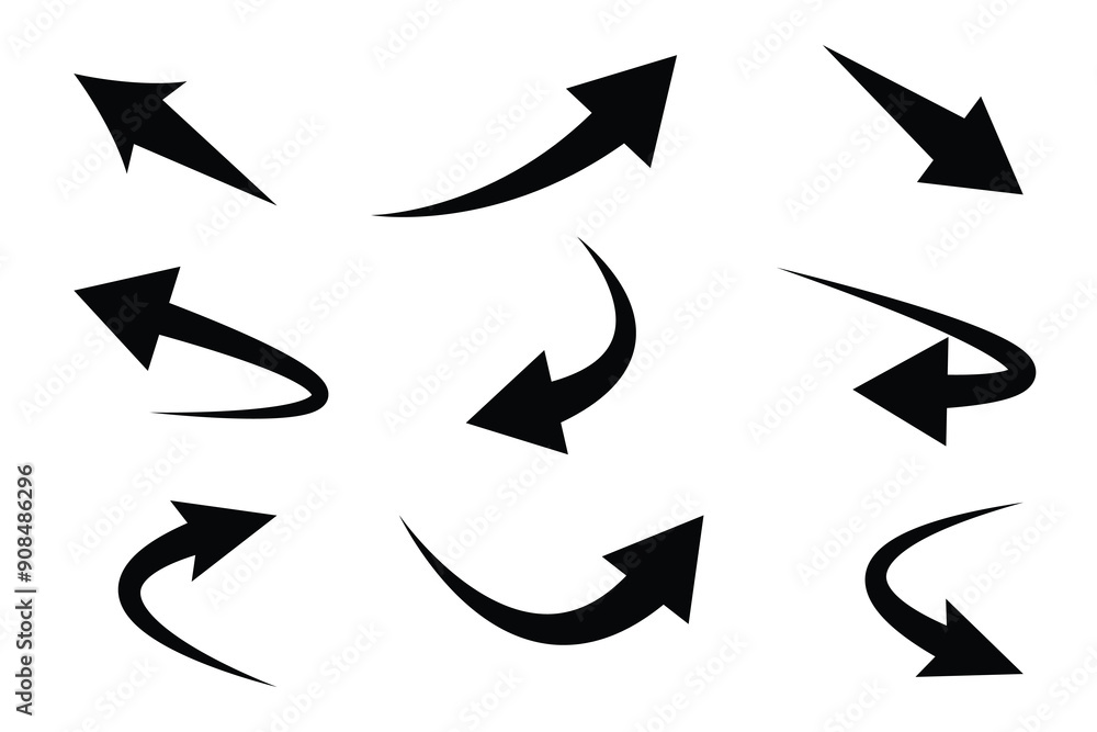 Poster black arrows set. curved arrows. arrow sign. black arrows set. flat style icons on white background 