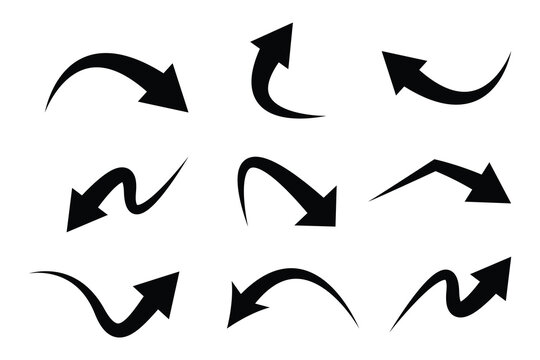 Set of  black curve arrow icon vector. curve arrow icon set. curved arrow icons featuring varied shapes and directions, ideal for creative and expressive visual designs. vector.
