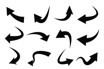 Black arrows set. Curved arrows. Arrow sign. Black arrows set. Flat style icons on white background vector.