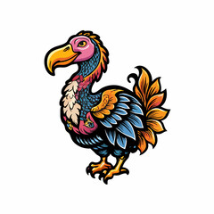 A whimsical tribute to the extinct Dodo bird, featuring vibrant colors and playful elements.