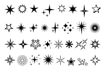 Star icon. Premium quality, favorite shiny and sparkle pictogram, blink glitter and glowing symbol. Vector night sky decorative boho elements isolated set. Cosmic celestial bodies of different shape