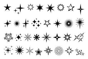 Star icon. Premium quality, favorite shiny and sparkle pictogram, blink glitter and glowing symbol. Vector night sky decorative boho elements isolated set. Cosmic celestial bodies of different shape