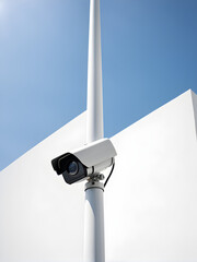 Security CCTV single cameras mounted on a pole, isolated on white background