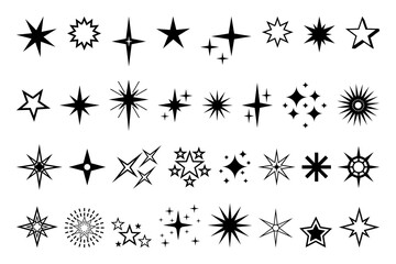 Star icon. Premium quality, favorite shiny and sparkle pictogram, blink glitter and glowing symbol. Vector night sky decorative boho elements isolated set. Cosmic celestial bodies of different shape