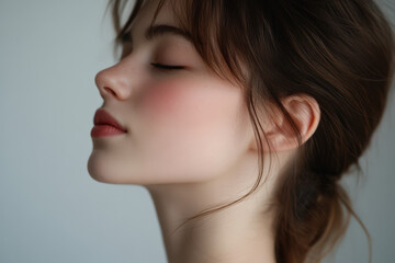 Fototapeta premium A close up of a girl's face with her eyes closed