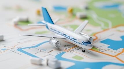 Airplane Model on Map Planning Travel Route