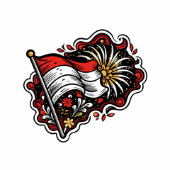 Vector illustration of a waving Indonesian flag with red and white stripes, blowing in the wind.
