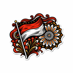 Vector illustration of a waving Indonesian flag with red and white stripes, blowing in the wind.