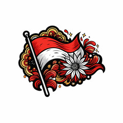 A vector illustration of the Indonesian flag waving in the wind, with a red and white color scheme.