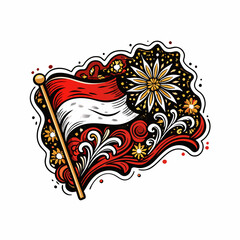 Vector illustration of the Indonesian flag waving in the wind.