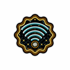 A stylized illustration of a WiFi signal icon with a connector.