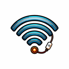 A stylized illustration of a wifi signal with a connector.