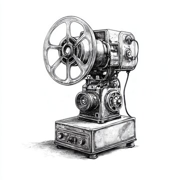 vintage projector drawing, black and white clip art preview