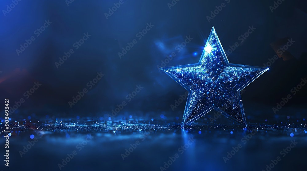 Wall mural a shiny blue star sitting on a glittery surface.