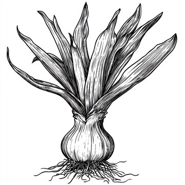 recommend clip art: Black and white Vintage engraved art of a leeks isolated on white background, ink sketch illustration, simple vector art design, highly detailed line art, high contrasty