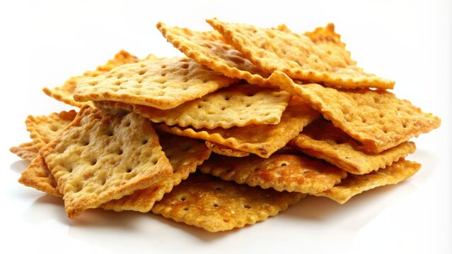 Closeup of crispy Rambak crackers on a white background, made from soft inner skin of cattle, a traditional Indonesian snack with a delicate texture.
