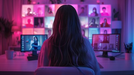 Woman on a Video Call with Many Participants