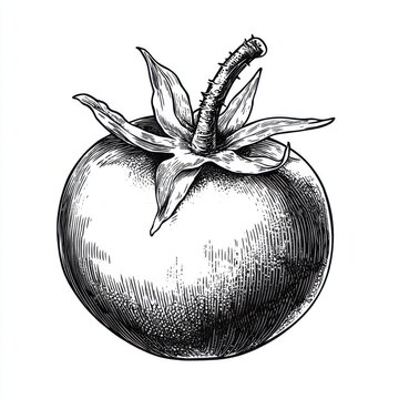 recommend clip art: Black and white Vintage engraved art of a tomato isolated on white background, ink sketch illustration, simple vector art design, highly detailed line art, high contrasty