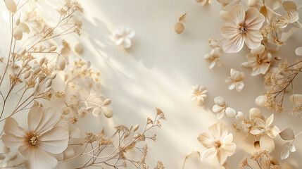 a boho style background featuring neutral pastel colors and natural floral elements