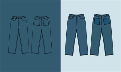 PENTS 2D. Trousers for men and women. jeans pants vector template in  illustration