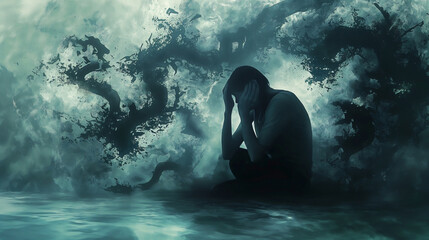Naklejka premium the struggles of mental health, symbolizing psychiatric and psychological challenges, and the feeling of hopelessness associated with mental disorders. 