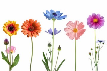 Collection of 2D and 3D Vector Flat Abstract Minimalistic Art of Flowers and Meadow Isolated on a White Background