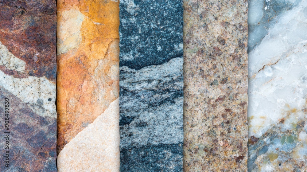 Poster various granite and stone textures showcase rich colors and unique patterns for design projects