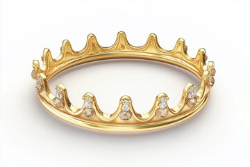 Elegant Gold Crown with Ornate Design and Embedded Diamonds on White Background
