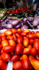 Street market stalls with vegetables, Rome, Italy