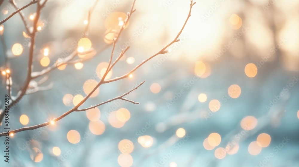 Aufkleber delicate branches adorned with shimmering bokeh lights create a magical winter atmosphere