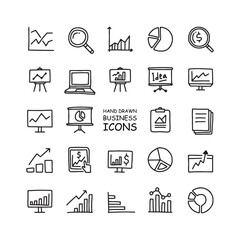 Hand drawn illustration of business icons set