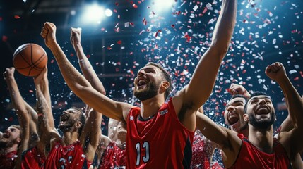 Basketball Team Celebrating Victory with Confetti