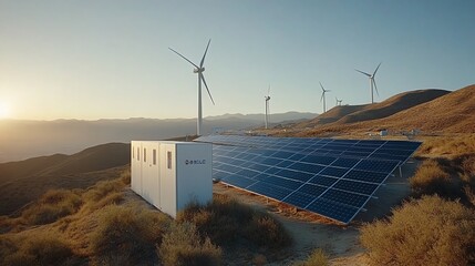 Wind and solar energy on a hilltop.