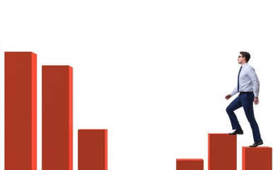 Businessman going up the bar chart in growth concept