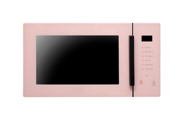 Fototapeta premium Pink pastel, touch screen microwave oven isolated on white background. High technology. Cooking tool