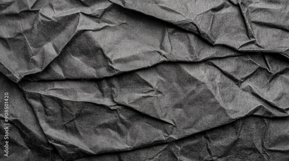 Poster a close-up view reveals the intricate texture of crumpled black paper with deep shadows and highligh