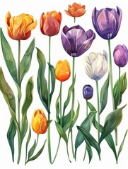 Obraz premium Collection of 2D and 3D Vector Flat Abstract Minimalistic Art of Flowers and Meadow Isolated on a White Background