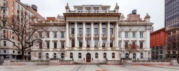 Richardsonian Romanesque architecture, heavy masonry, focus on, American adaptation, dynamic, composite, city hall