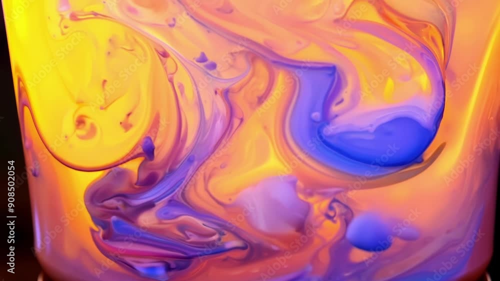 Poster colorful blobs of wax continuously morphing and changing shape in a lava lamp.