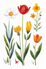 Obraz premium Collection of 2D and 3D Vector Flat Abstract Minimalistic Art of Flowers and Meadow Isolated on a White Background