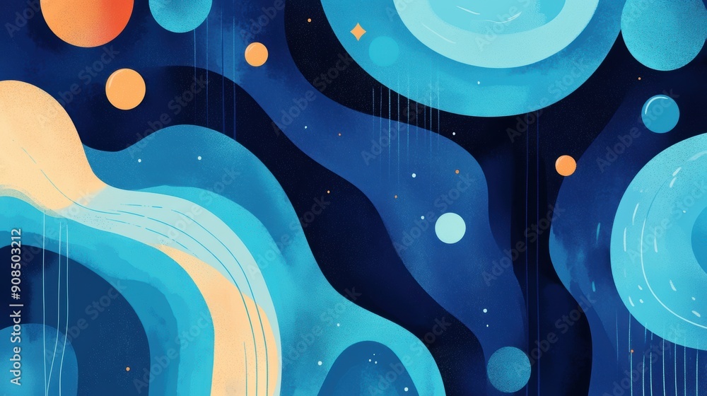 Poster dynamic blue geometric shapes create a captivating visual experience with curves and circular forms