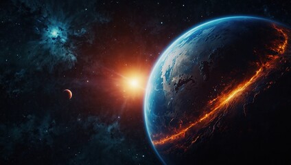 Obraz premium A colorful space background with a blue planet in the middle