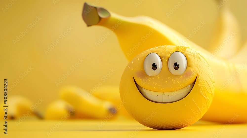 Canvas Prints A banana with a smiley face and googly eyes.