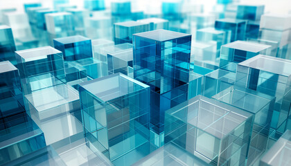 Abstract 3d blue and pink color glitch blocks. chain isometric and digital cloud network technology texture pattern background. 3d rendering crypto system concept. 3d cubes 