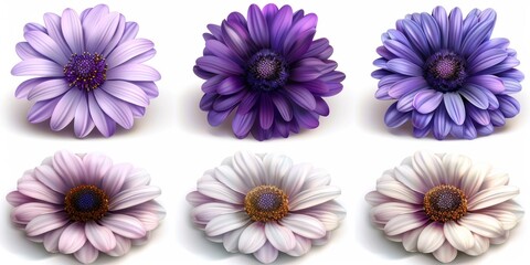 Fototapeta premium Collection of 2D and 3D Vector Flat Abstract Minimalistic Art of Flowers and Meadow Isolated on a White Background