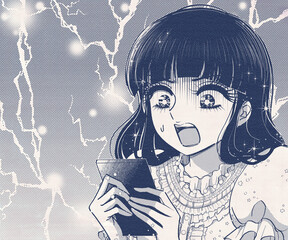 スマホを見てビックリ！少女漫画ヒロインのイラストアイキャッチ